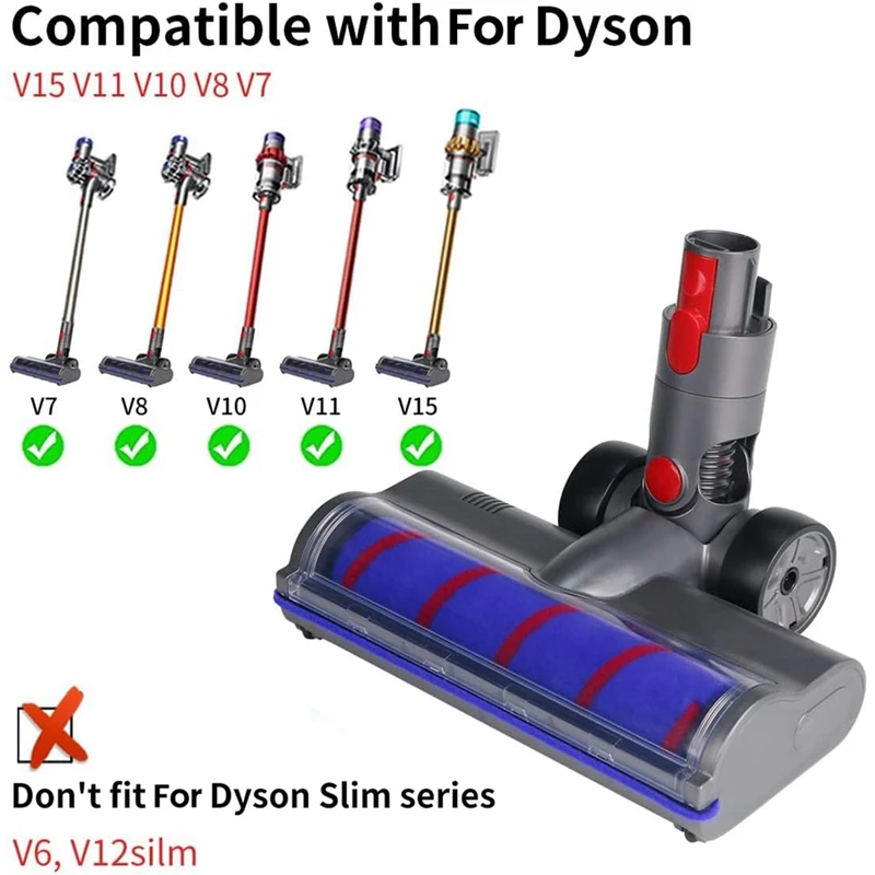 Substituição de cabeça YCOC para Dyson V7 V8 V10 V11 V15, peças de reposição a vácuo, rolo macio com liberação rápida e luzes LED