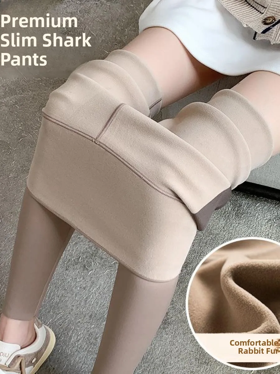 

Thiened Fce High Waist arkskin Pants Women's Outdoor Wear Winter Sports Fitn Yoga Trousers Warm Nine-Piece Pants