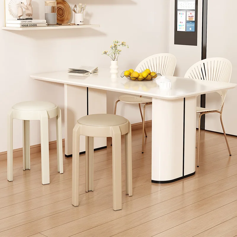 Modern Style Furniture Plastic Dining Stool Household Minimalist Stackable Soft Bag Stool Spare High Stool Bench