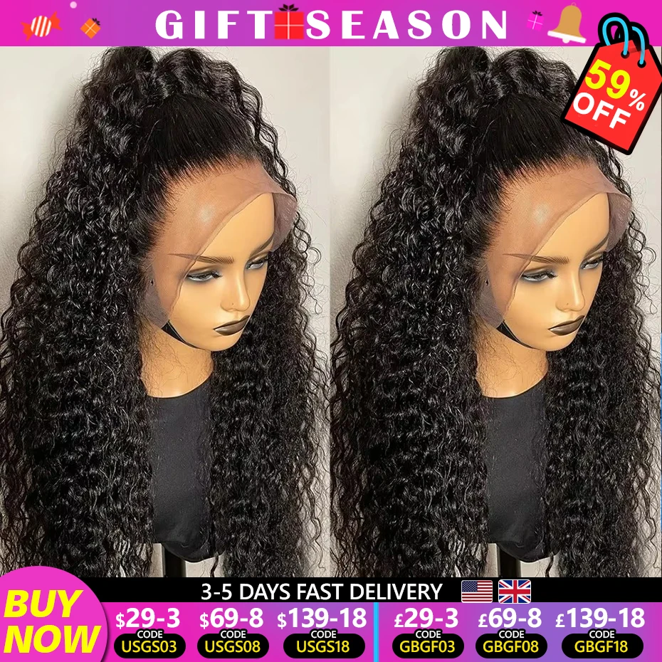

13x6 Deep Wave Lace Front Wigs Human Hair Glueless 200% Density HD Transparent Lace Front Wigs Human Hair Pre Plucked Bleached