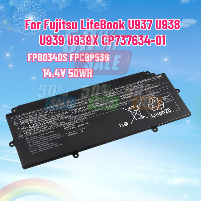 

14.4V 50WH FPB0340S FPCBP536 Laptop Battery for Fujitsu LifeBook U937 U938 U939 U939X CP737634-01