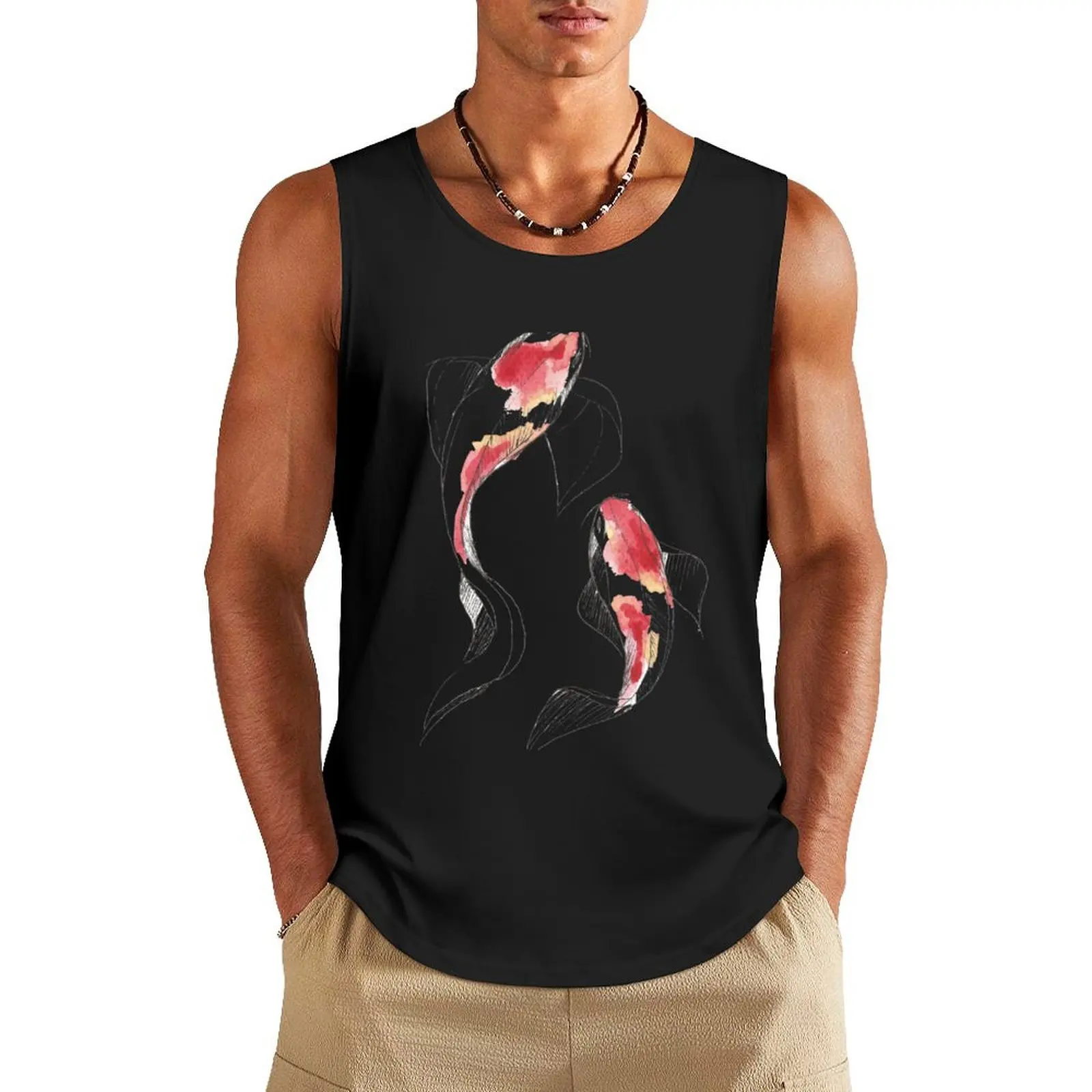 Watercolor Koi Fish Tank Top Men's gym articles muscular man gym clothes man