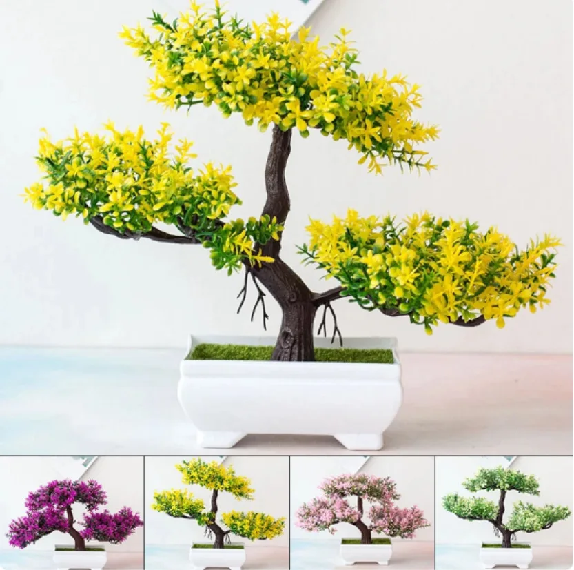 

Artificial Plastic Plants Bonsai Small Tree Pot Potted Flower Garden Fake Plant Arrangement Room Ornaments Home Table Decoration