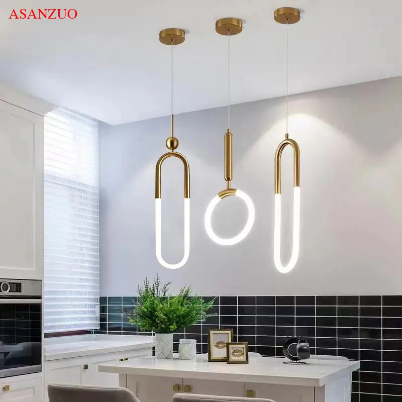 Lámpara colgante en forma de U para Bar nórdico, luz de anillo Simple para restaurante, dormitorio, mesita de noche, tienda de ropa, escalera