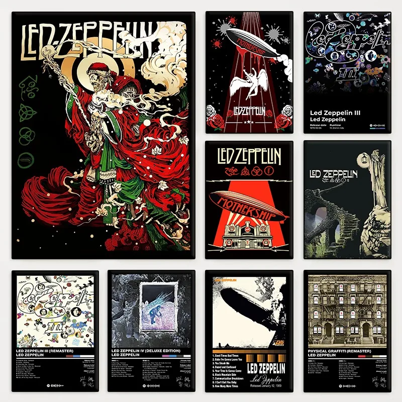 Vintage Led Zeppelin Heavy Metal Rock Band Poster Music Album Cover Canvas Painting Wall Art for Club Living Room Home Decor