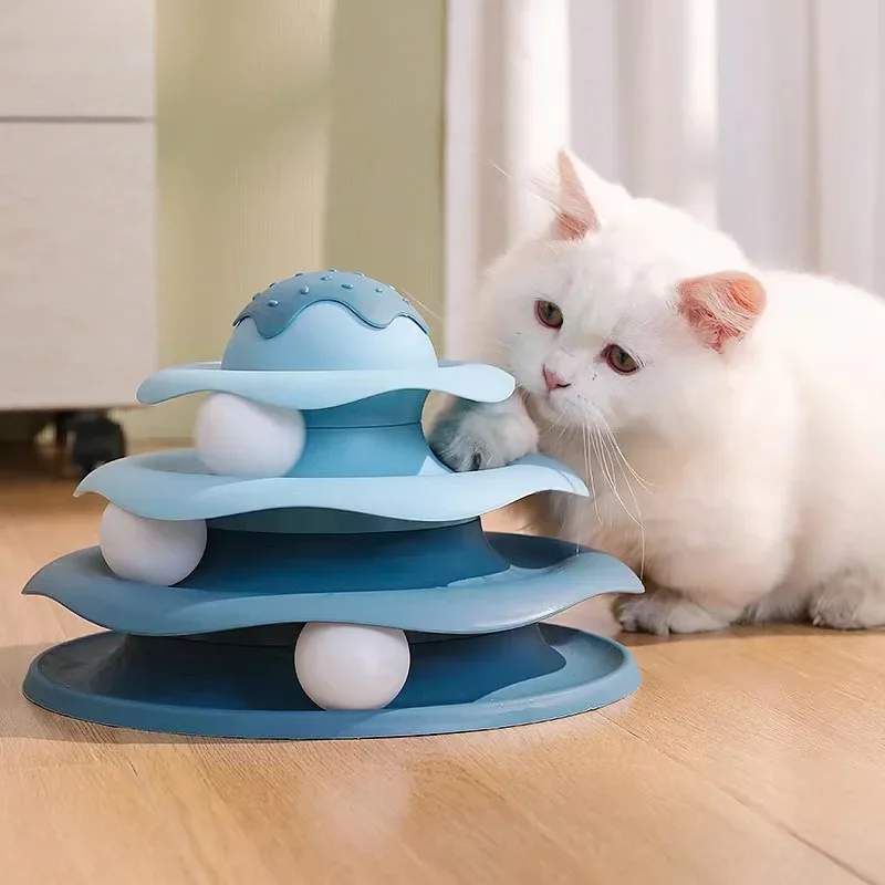 สัตว์เลี้ยงของเล่นแมว Tower Cat TRACK ของเล่นลูกแมวสี่ชั้น Turntable ของเล่นแมวอุโมงค์แมว Interactive สนุกของเล่นแมวอุปกรณ์ของเล่นแมวแมว