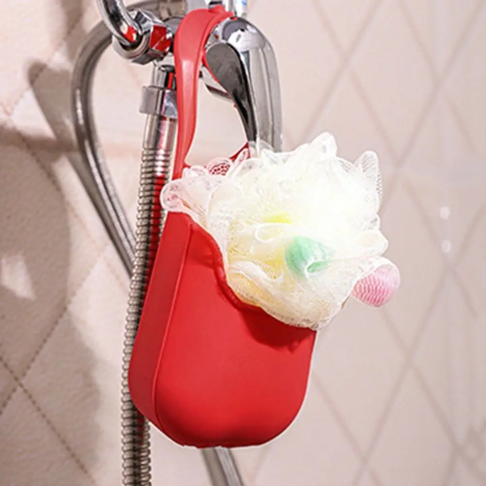 Silicone PVC Plastic Soap Dish Candy Colors Soft Sink Drain Rack Folding Snap Fastener Sink Hanging Storage Bag Bathroom