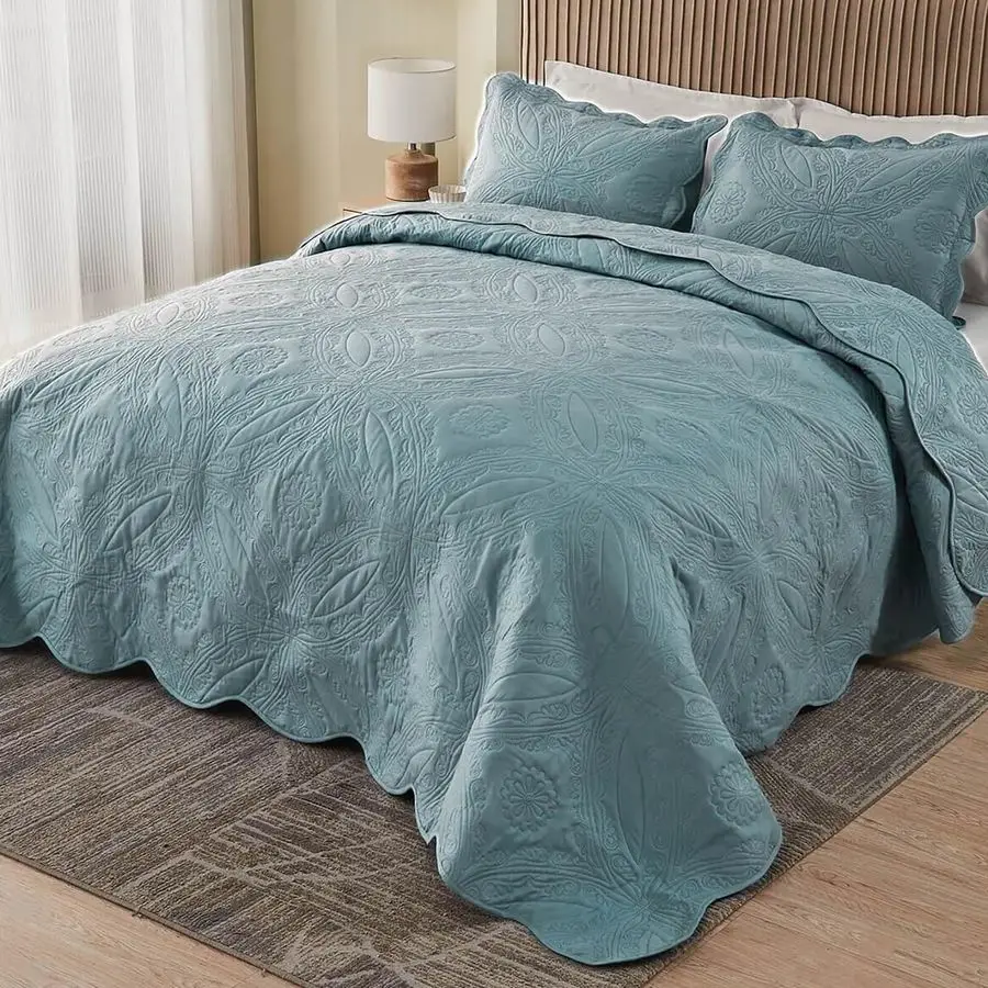 

Extra Wide Oversized King Bedspreads 128x120 for Tall King or Cal King Bed Ultrasonic Quilted Coverlet Set 3 Piece Include 1 Qui