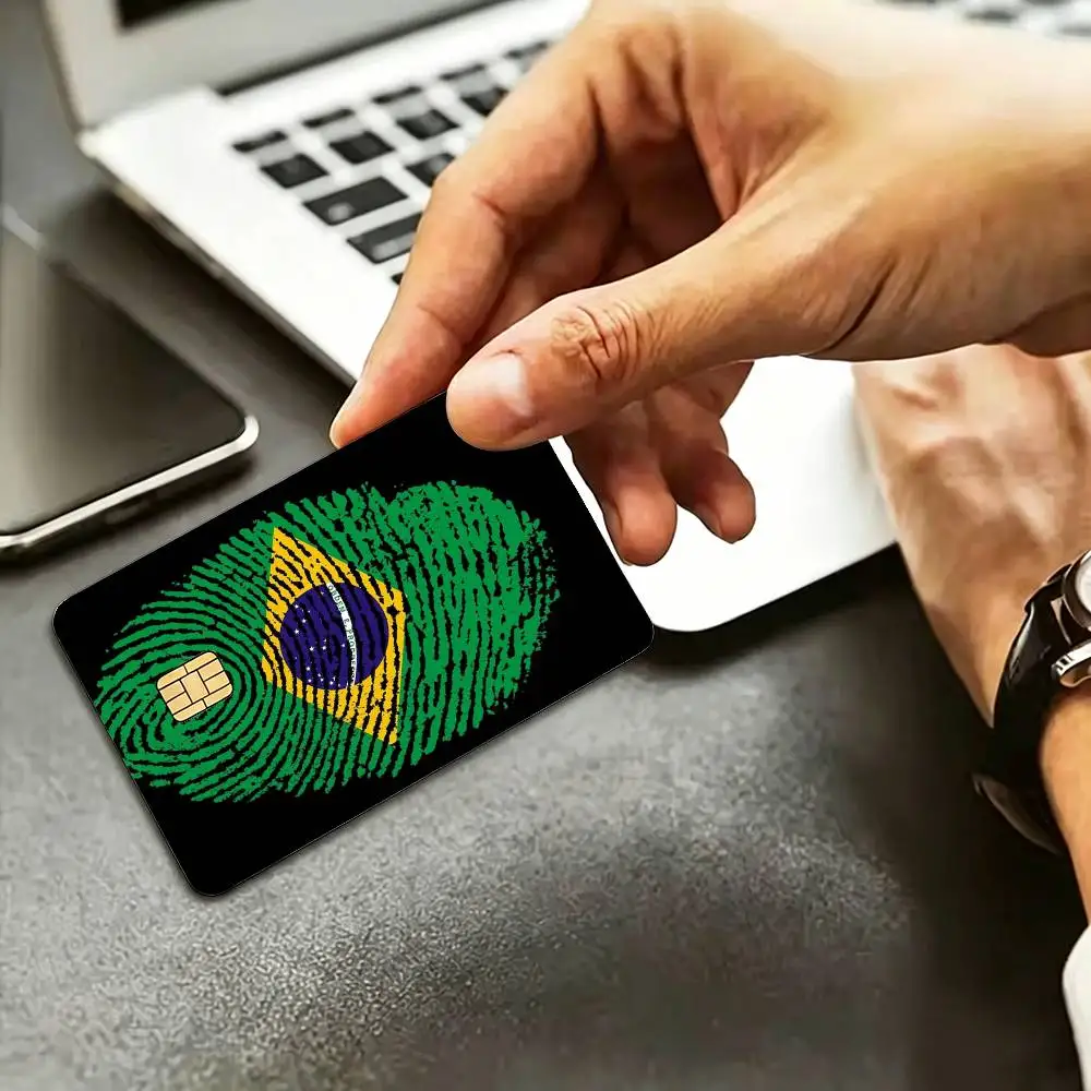 Fashion Brazil B-Brazilian Flag HD Waterproof Credit Card Stickers Silicone Decals For Chip Game