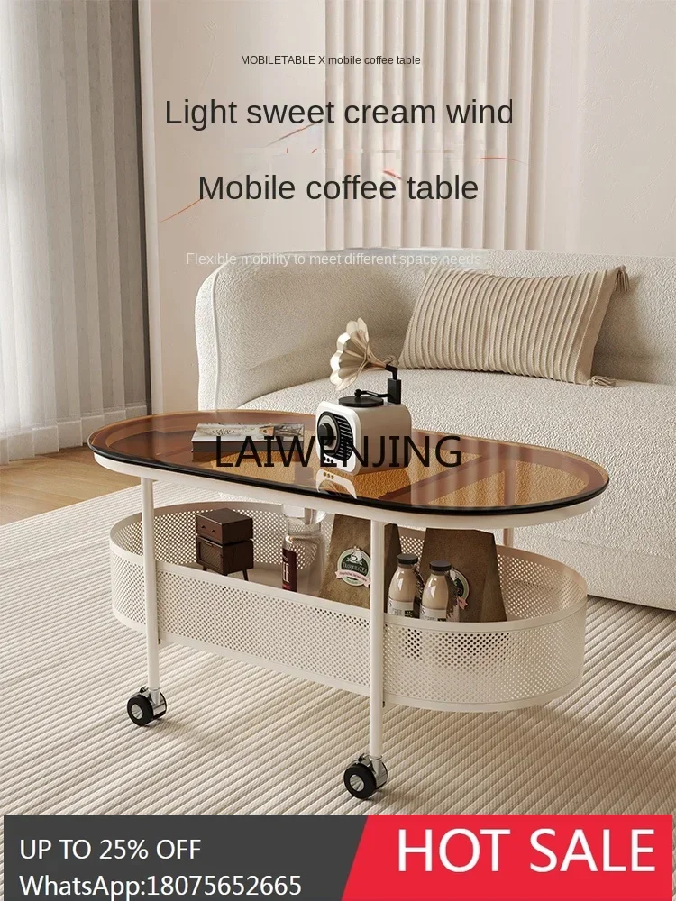 MJY removable mini cart coffee table living room balcony glass edge cabinet