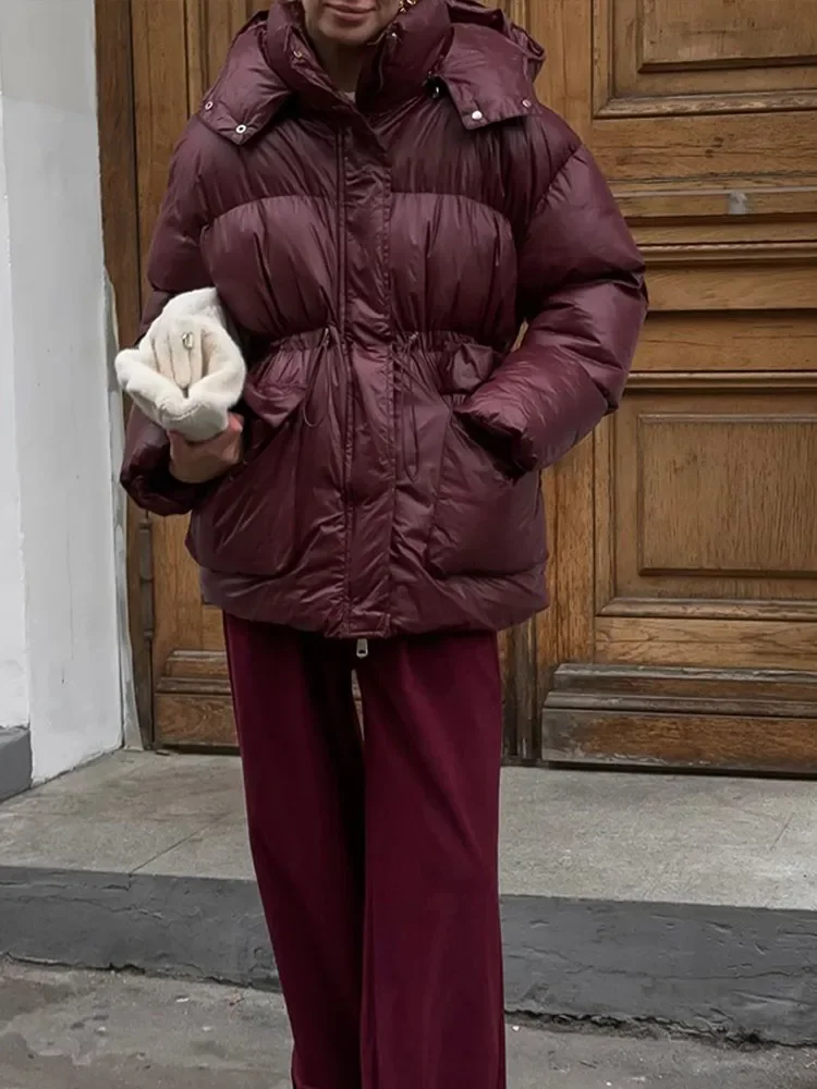 Chaqueta informal de algodón con capucha y botones lisos para mujer, abrigo cálido elegante de manga larga con bolsillo y cremallera, prendas de vestir para ir al trabajo en invierno