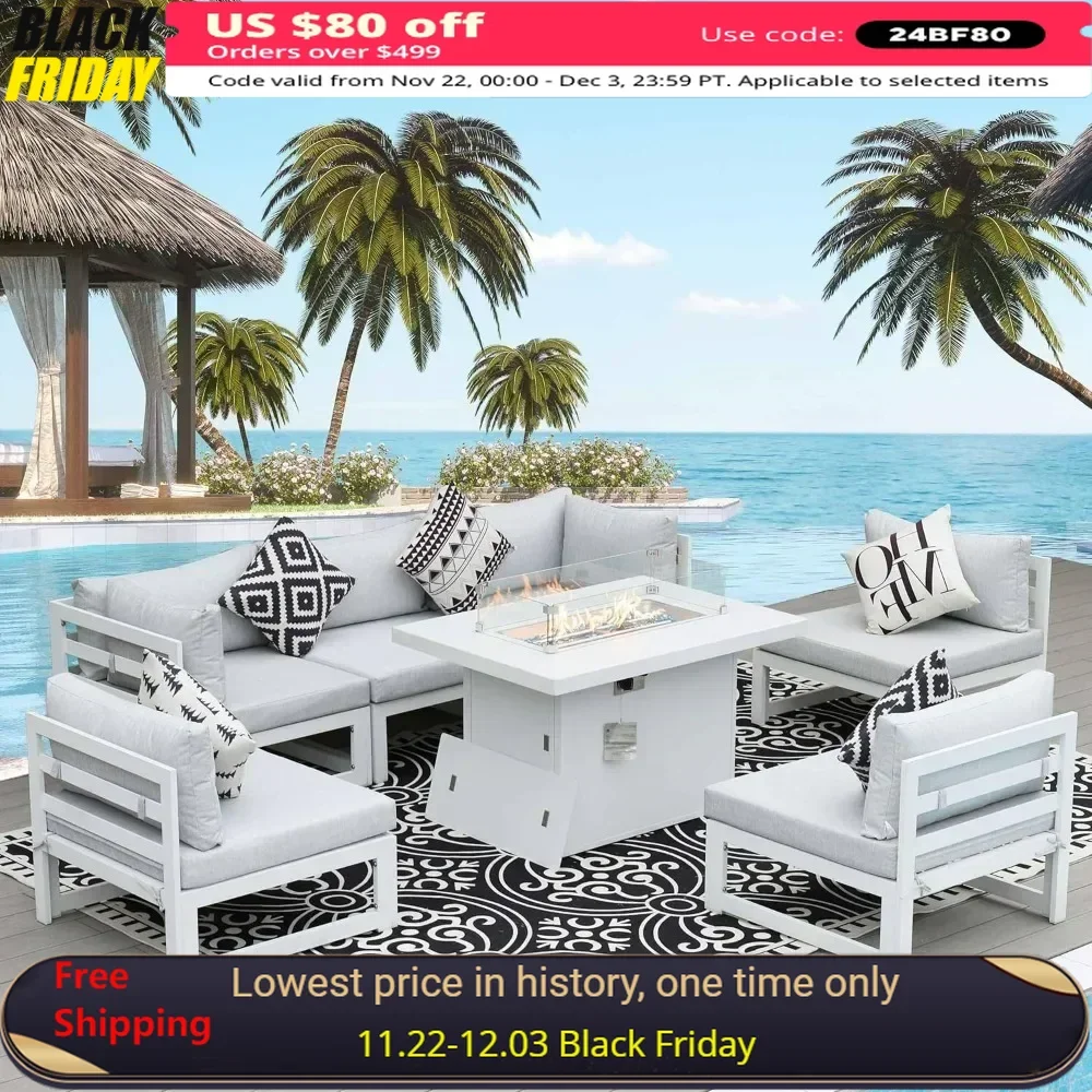 7 Pieces Patio Furniture Set with Fire Pit Table 43