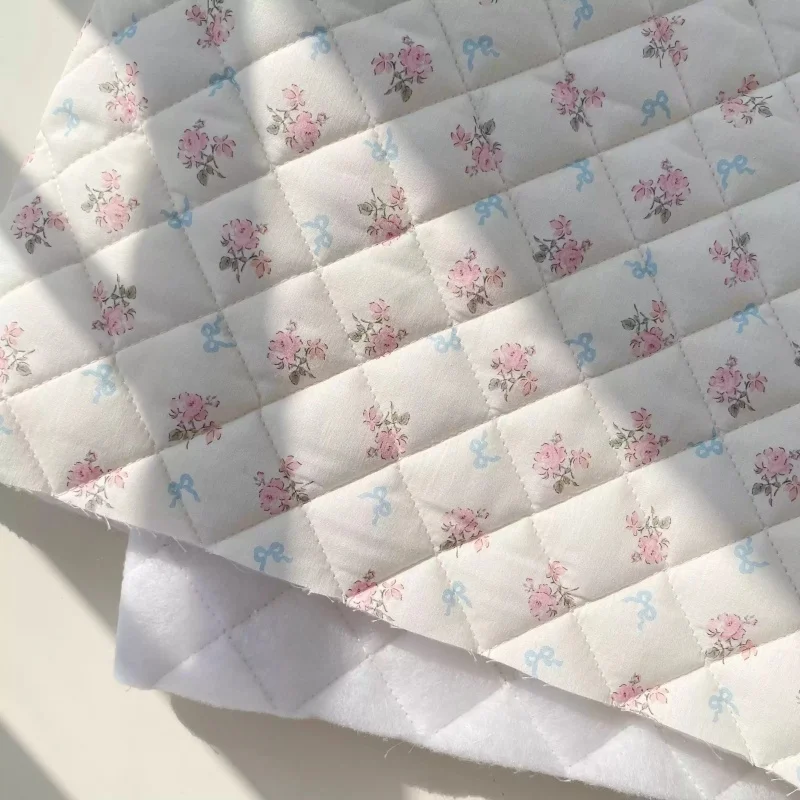 

Square quilted cotton floral blue bow tie. Homewear. Bag. DIY cotton coat. Jacket with padded fabric.