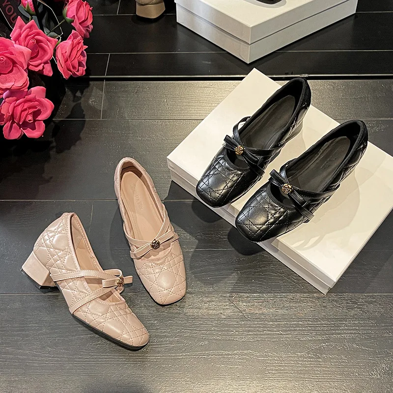 

Fashionable Metal Buckle Mary Janes Women's Slip-On Shoes Heightening Design Comfortable Synthetic Inner Material All-Season ...