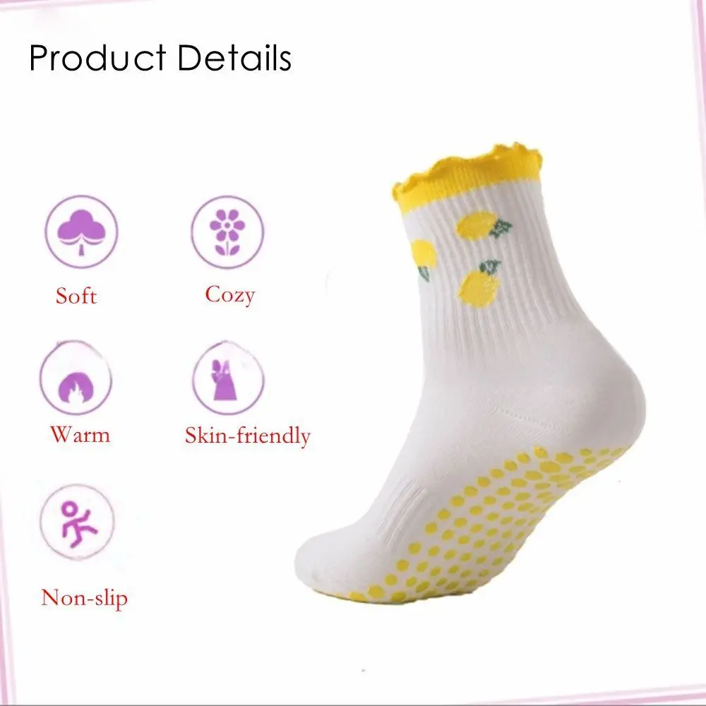New Cotton Pilates Socks Breathable Harajuku Street Cherry Embroidery Socks Sweat-absorbent Non-Slip Grip Yoga Socks
