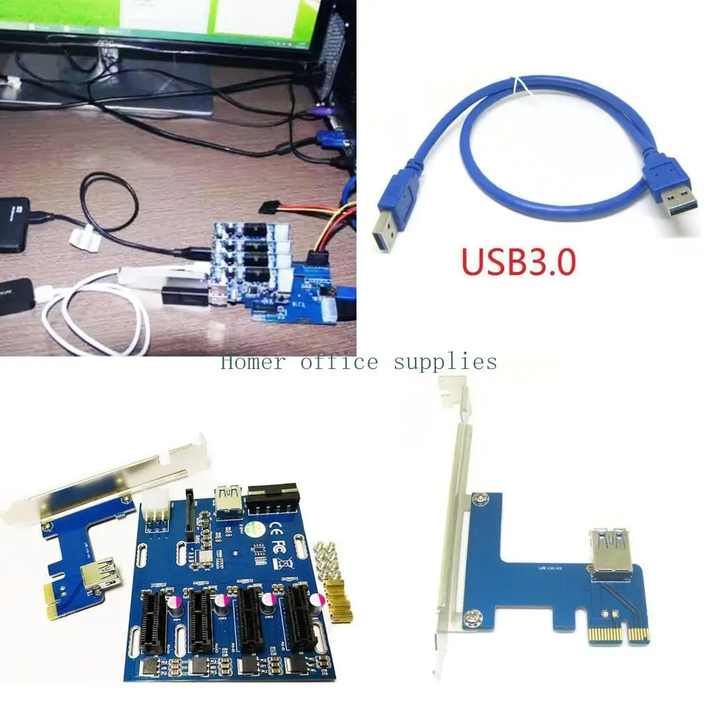 

K43B PCIe Adapter 1x до 16x Mining Card Card 1-4 USB Multiplier для компьютера