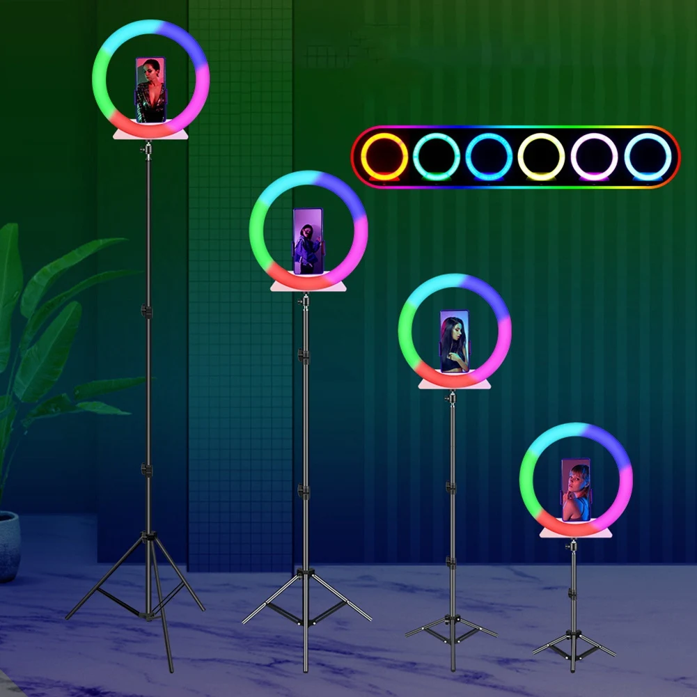 ABRI-18Cm Selfie Ring LED Light With Stand Tripod Ring Lamps RGB 26 Colors Fill Light For Video Light Makeup Live
