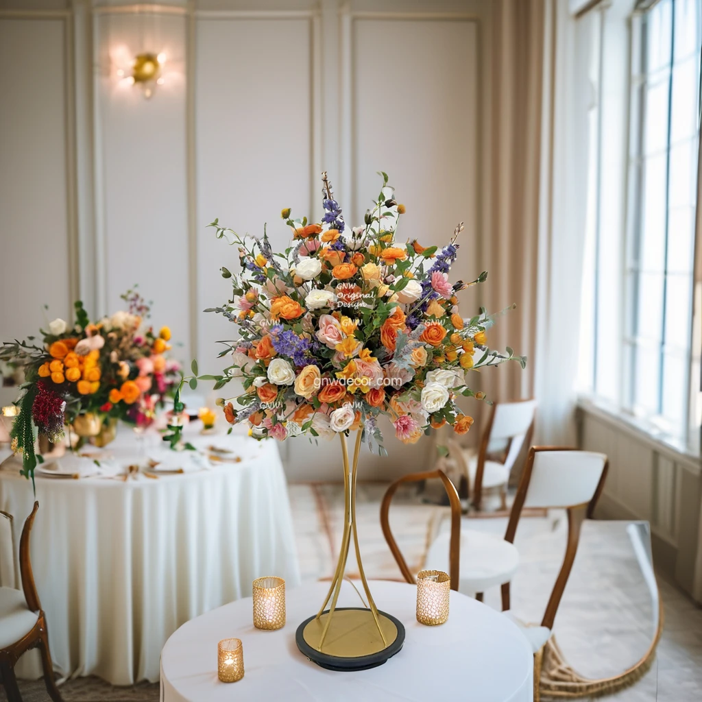 

Свадебное украшение Оранжевая цветочная композиция Поставки Искусственная роза Гортензия Цветочные мероприятия Сценические мероприятия Арка