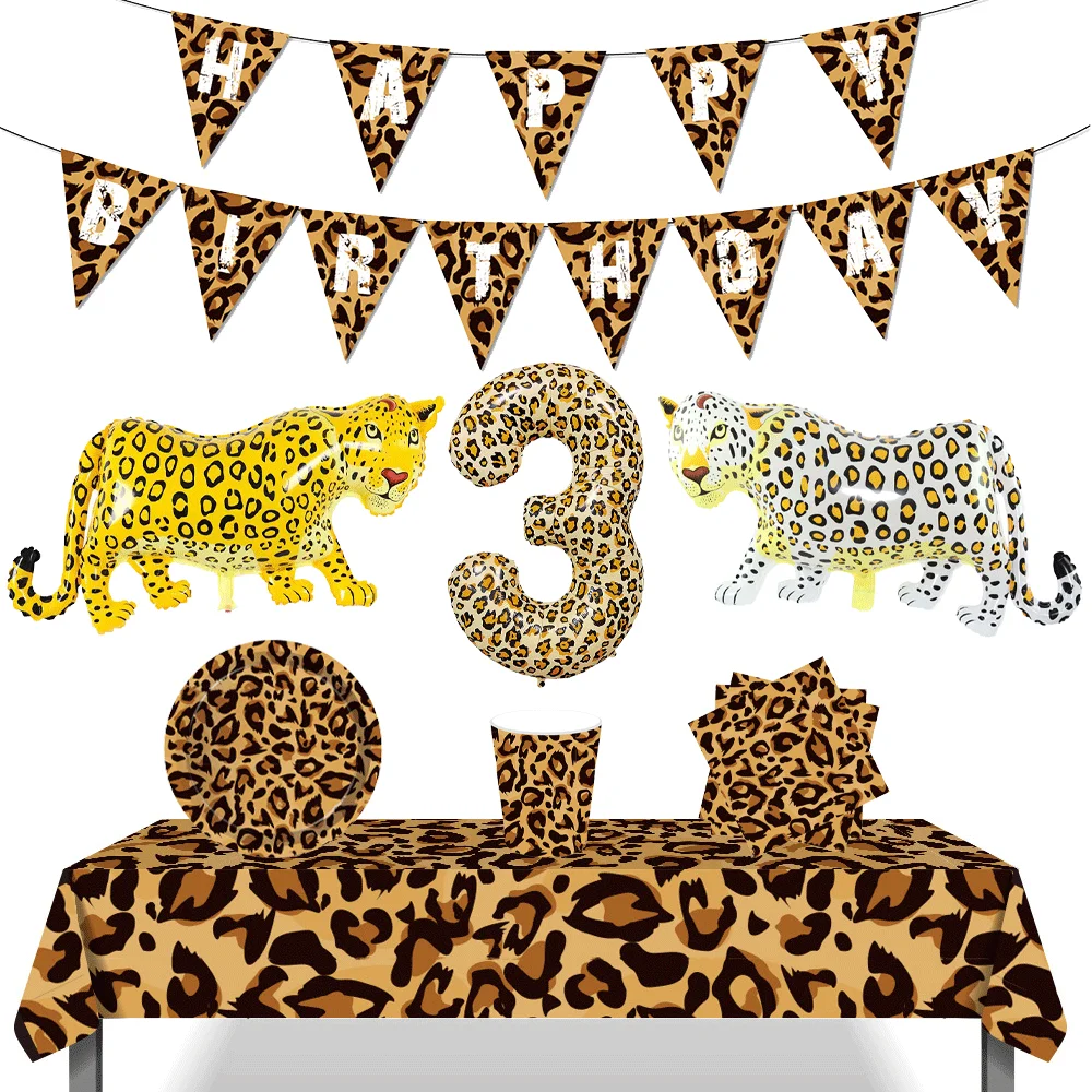 Cheetah Theme Party Supplies Disposable Tableware Leopard Print Balloons Jungle Safari Hunting Birthday Decor Kids Gifts Globos