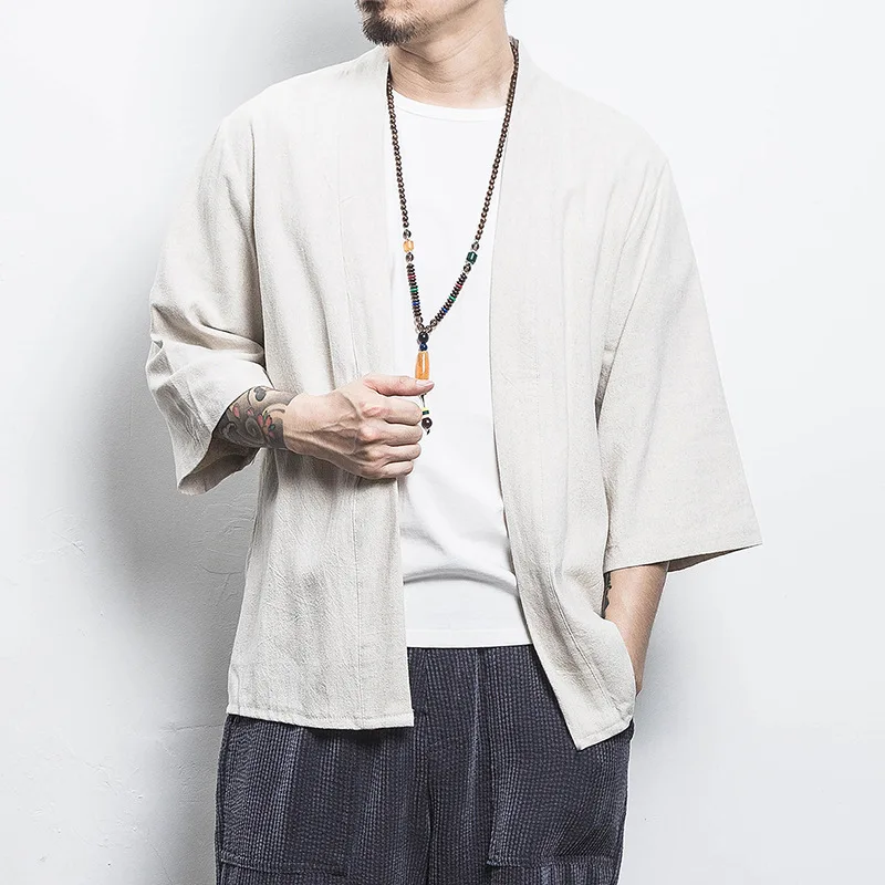 

Summer New Arrived Chinese Style Cardigan Shirt Men's Fashionable Casual Retro Top Shirts Solid Color High Quality Mens Shirts
