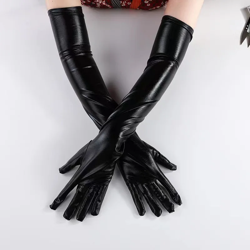 Women Lady Sexy Shiny Customized PVC Long Gloves Stage Performance Nightclub