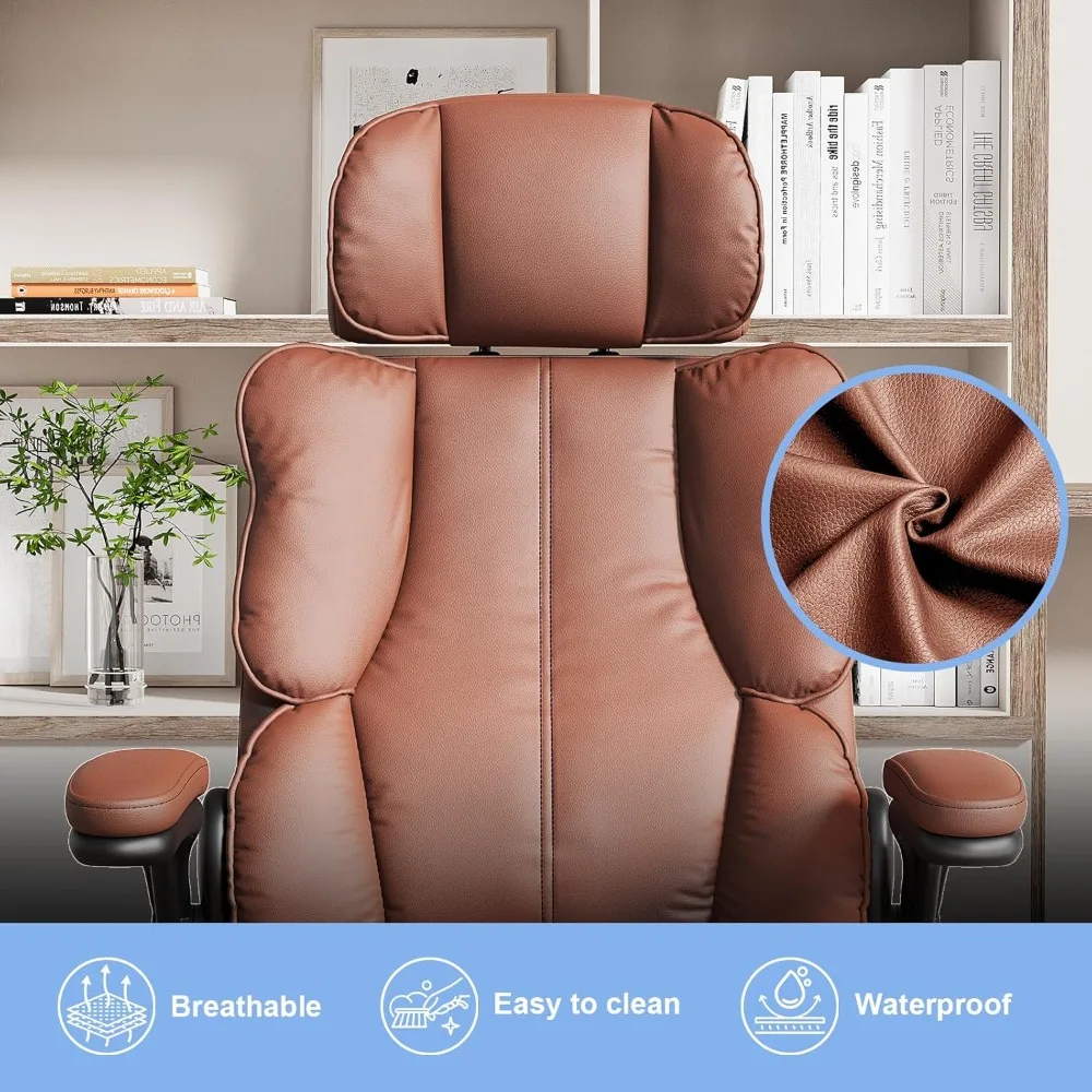 Executive Leather Office Chair, Computer Chair with Thick Cushion & Lumbar Support  with Adjustable Headrest & Armrests,Brown