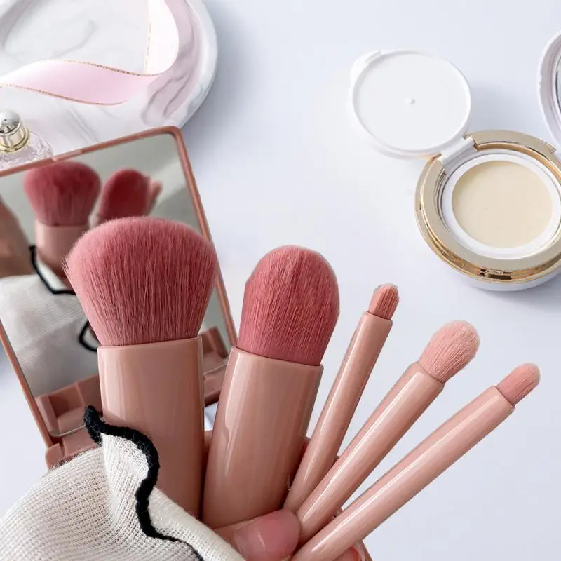 Makeup Brushes Set Portable Pink Travel Size Makeup Brush Case With Mirror Multifunctional Brushes Set Cosmetic Brush