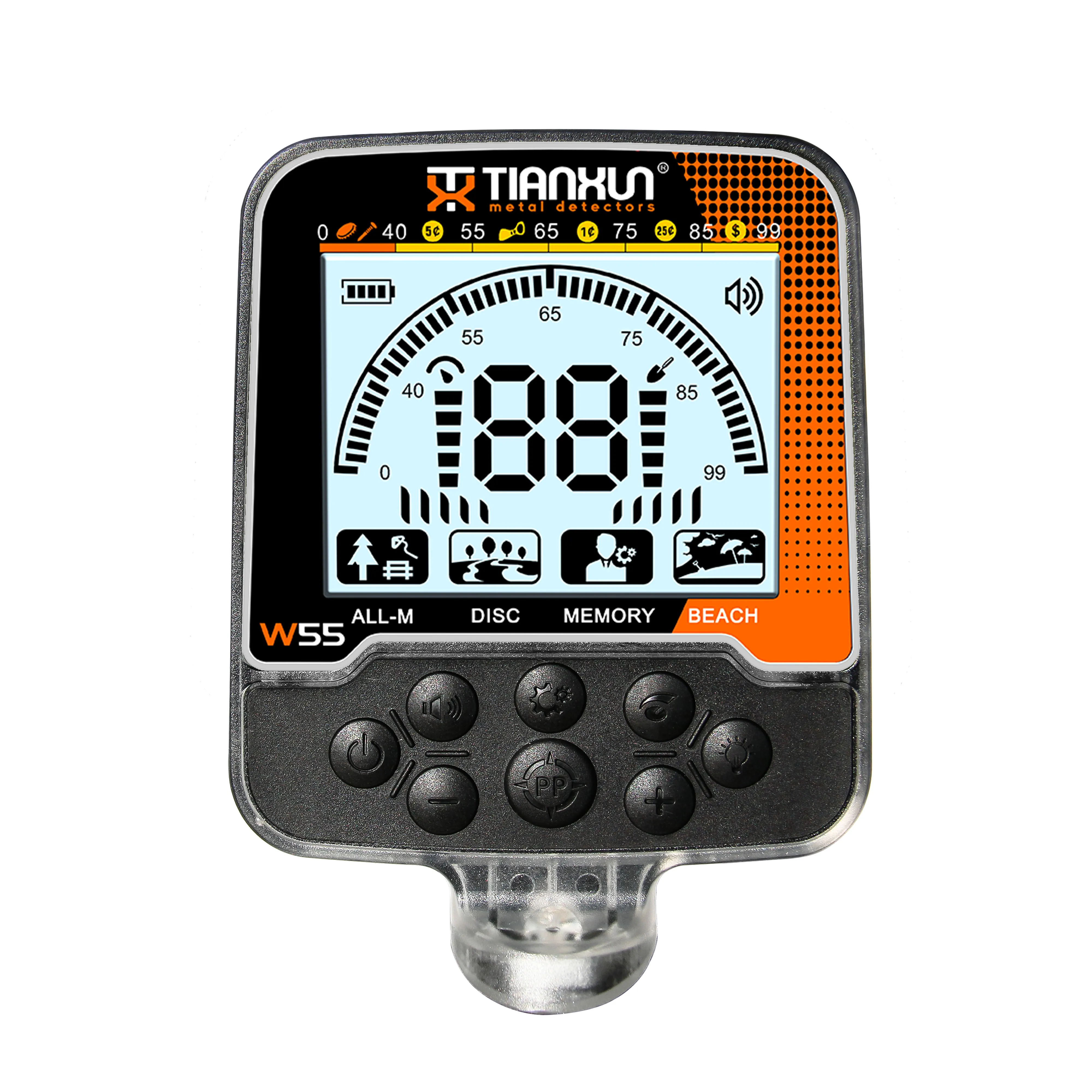 Fully Waterproof Metal Detector Gold Detector Equipment W55 Rechargeable Deep Search Metal Detector