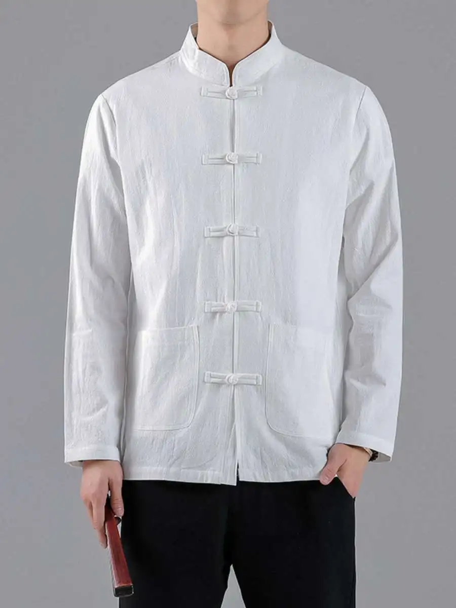 

New Men's Cotton Linen irt Stand Collar Tang Costume Spring Summer Faionable Retro Button up Youthful Ethnic Sle