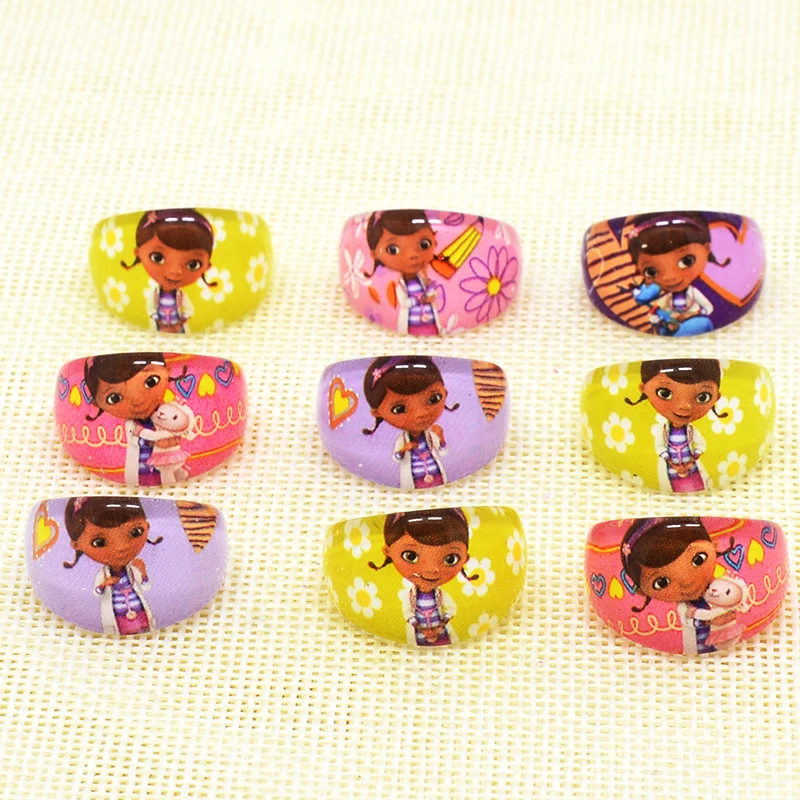 10/20pcs Disney Cartoon Doc McStuffins Toys kids Rings Children girl Party Gift Jewellery size 15mm