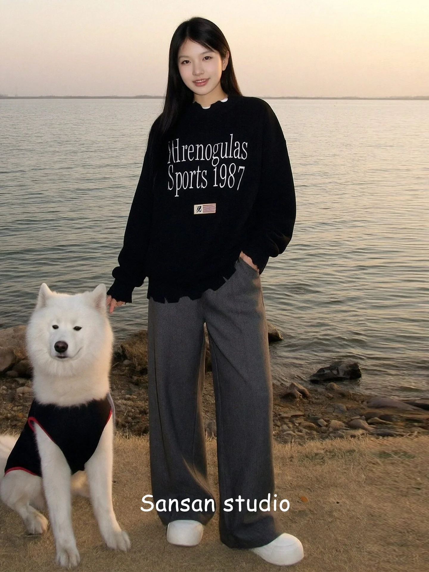 

American Sle Loose Fit Women's Knitwear round Ne Sweater Spring Autumn Letter Destroy Design Couple Tops Trendy Streetwear