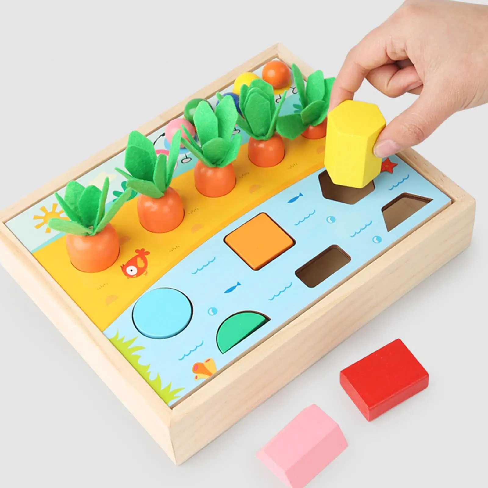 Shape Sorter Puzzle Educational Sorter Game Early Learning Preschool Beads Clip Game Wooden Shape Puzzle Montessori for Toddlers