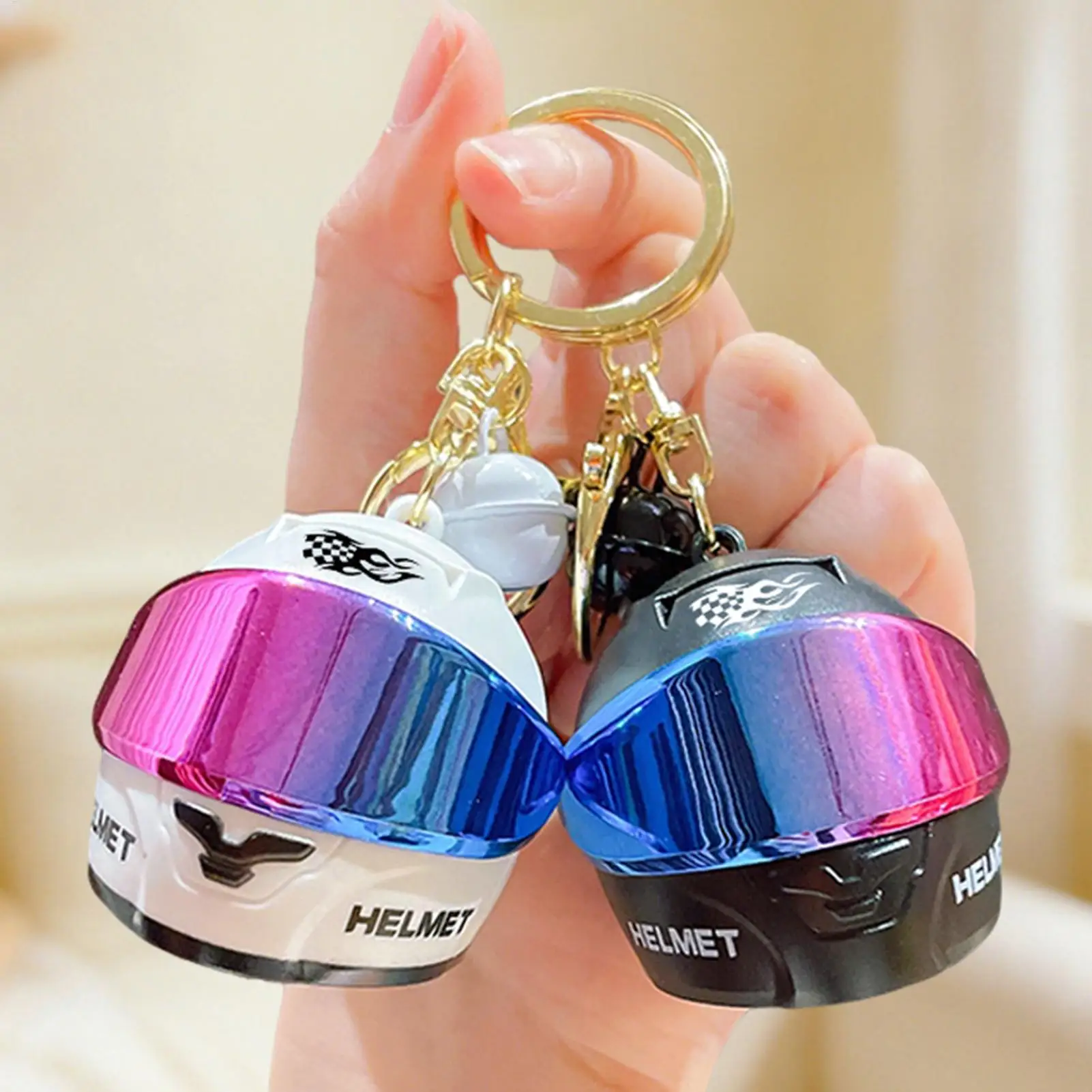 3D Motorcycle Helmet Keychain with Light-Up LED, Cool Metal Mini Helmet Pendant for Men & Riders, Gifts