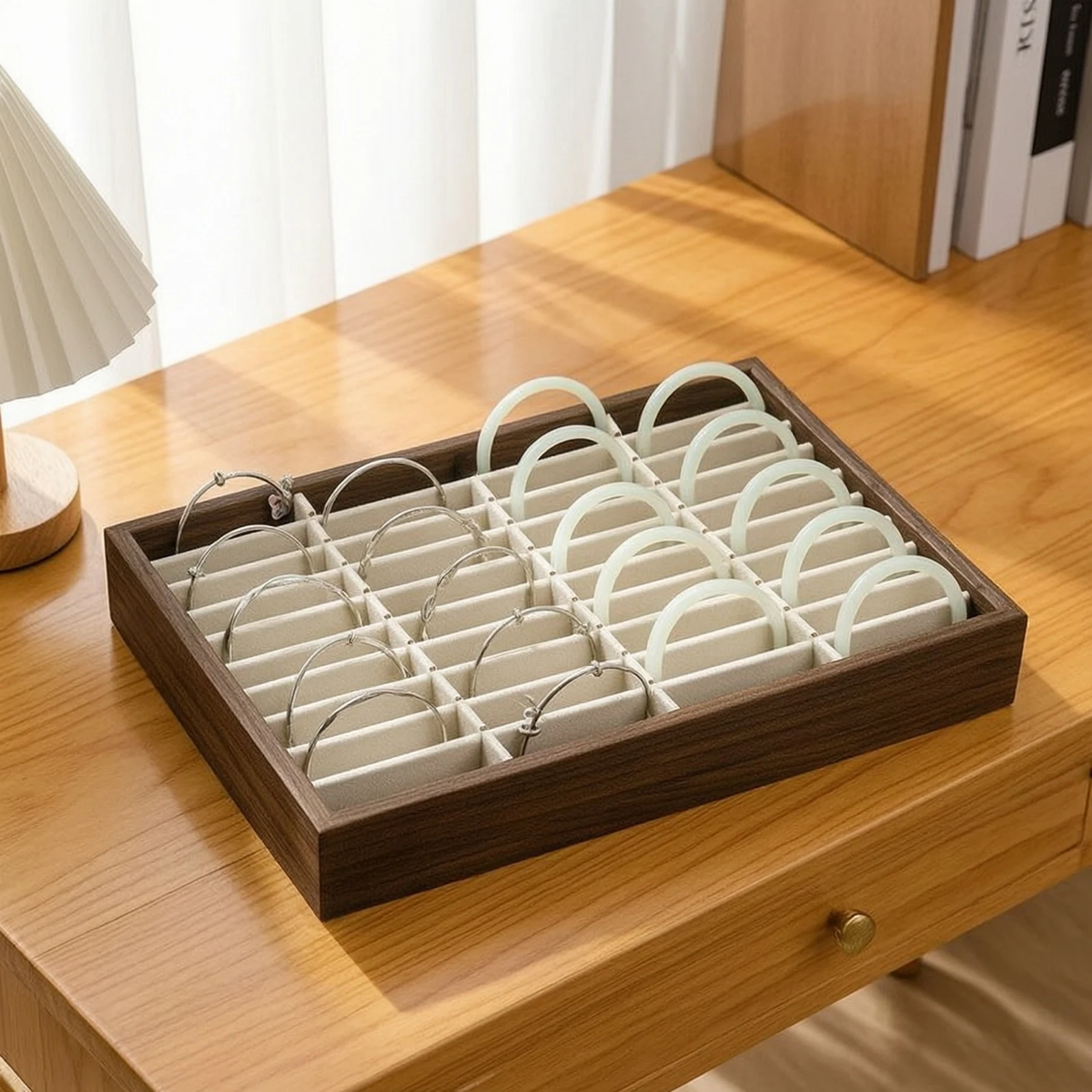 Jewelry Display Tray Rectangular Bracelet Organizer Bangle Display Box Sturdy Jewelry Tray with Compartments Slim Design