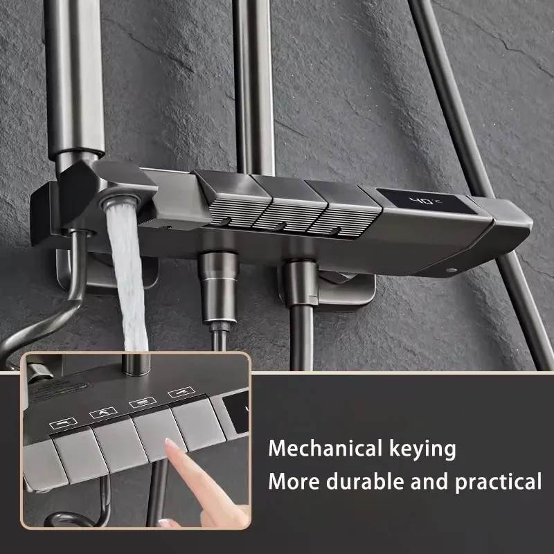 ห้องน้ํา Thermostatic อ่างอาบน้ําฝักบัวก๊อกน้ําผสมน้ําร้อนและเย็น Key สเปรย์ด้านข้าง Rod Design สไตล์โมเดิร์น