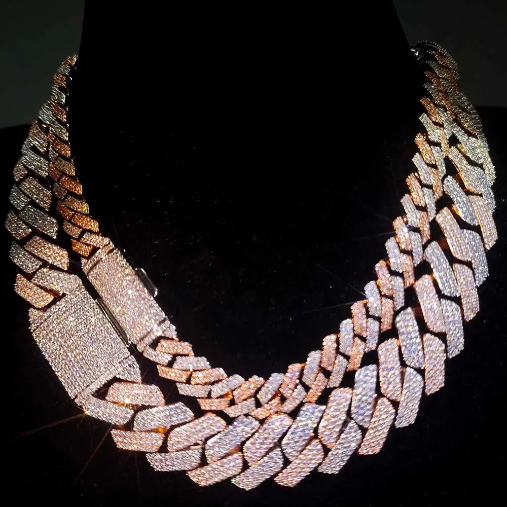 Nuoya 12mm 20mm 3 Rows Cubic Zirconia Cuban Chain Hip Hop Bling Iced Out CZ Necklace Bracelet for Men Women Double Color