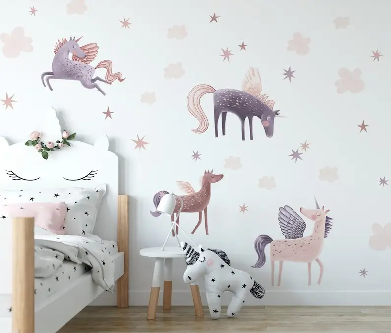 PEGASUS Unicorns wall decal / Girls Nursery / Peel and Stick / Girl's room decoration / Nursery Decal / Sticker for a girl