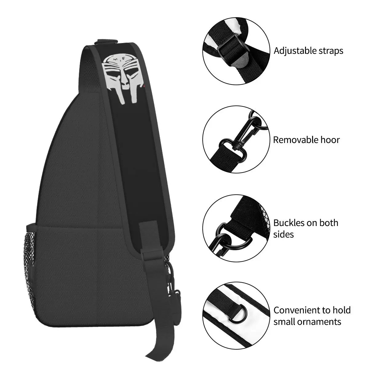 MF Doom-Crossbody Peito Sling Bag, Mochila De Ombro, Caminhadas, Mochilas De Viagem, Metal Face Bookbag, Moda