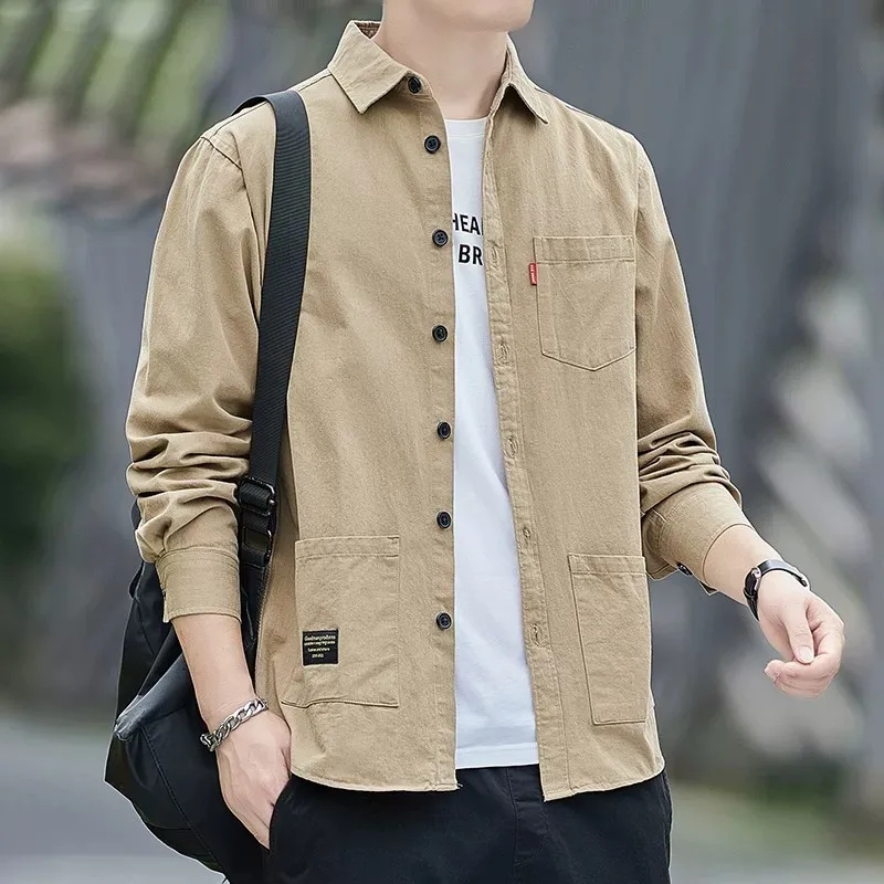 2026 New Men's Workwear Shirt Jacket Loose Long Sleeve Casual Wear Resistant to Dirt Summer Polyester Fiber American Style