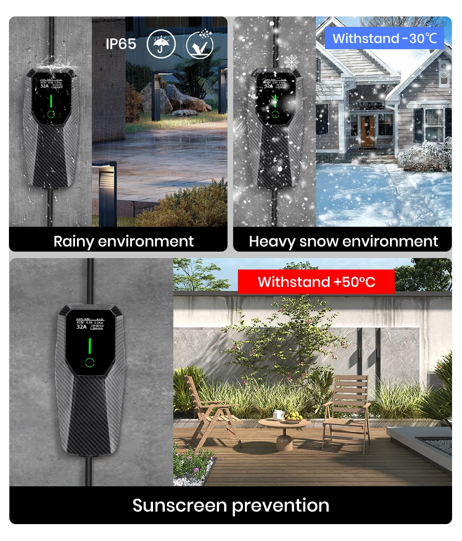 Junsun Typ 2 Tragbares EV-Ladegerät 6A 8A 10A 13A 16A 20A 24A 32A Einstellbarer Strom IP65 1 & 3 Phasen Wasserdicht 3,6KW 7KW 11KW 22KW Kompatibel mit Zeitgesteuerter Ladefunktion Touch-Button-Bedienfeld 2 Jahre Garantie für EU-Stecker Elektroauto Hybrid