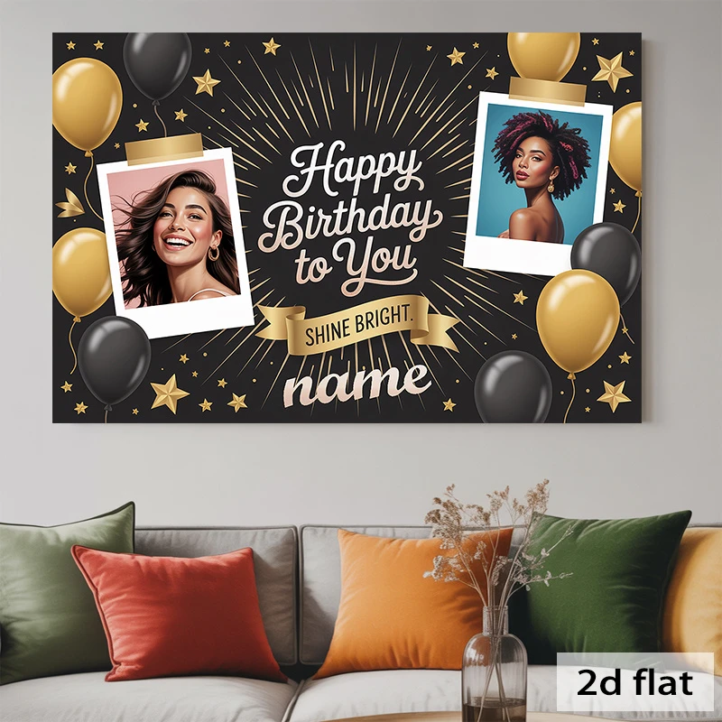 1 toile de fond personnalisée pour anniversaire, bannière murale décorative personnalisée « Shine Bright » pour anniversaire