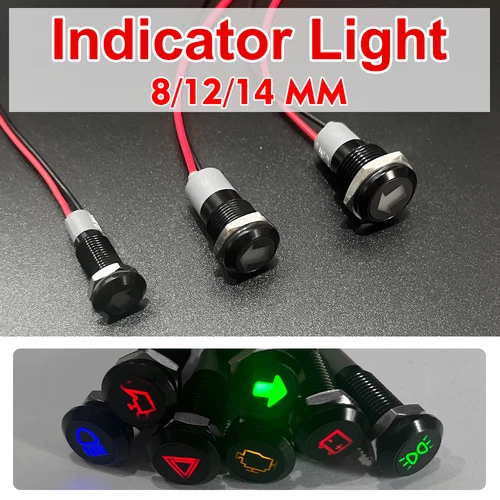 Luz impermeable 8 / 12 / 14mm 12v 24v barco de automóviles indicador LED indicador de luz de advertencia salpicadero de dirección indicador de señal personalizado