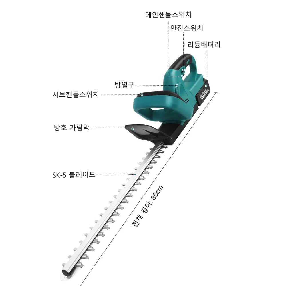 브러시리스 이중 전기 헤지 트리머, 무선 잔디 예초기, 휴대용 가정용 관목 잡초 가지 치기 예초기, 마키타 배터리