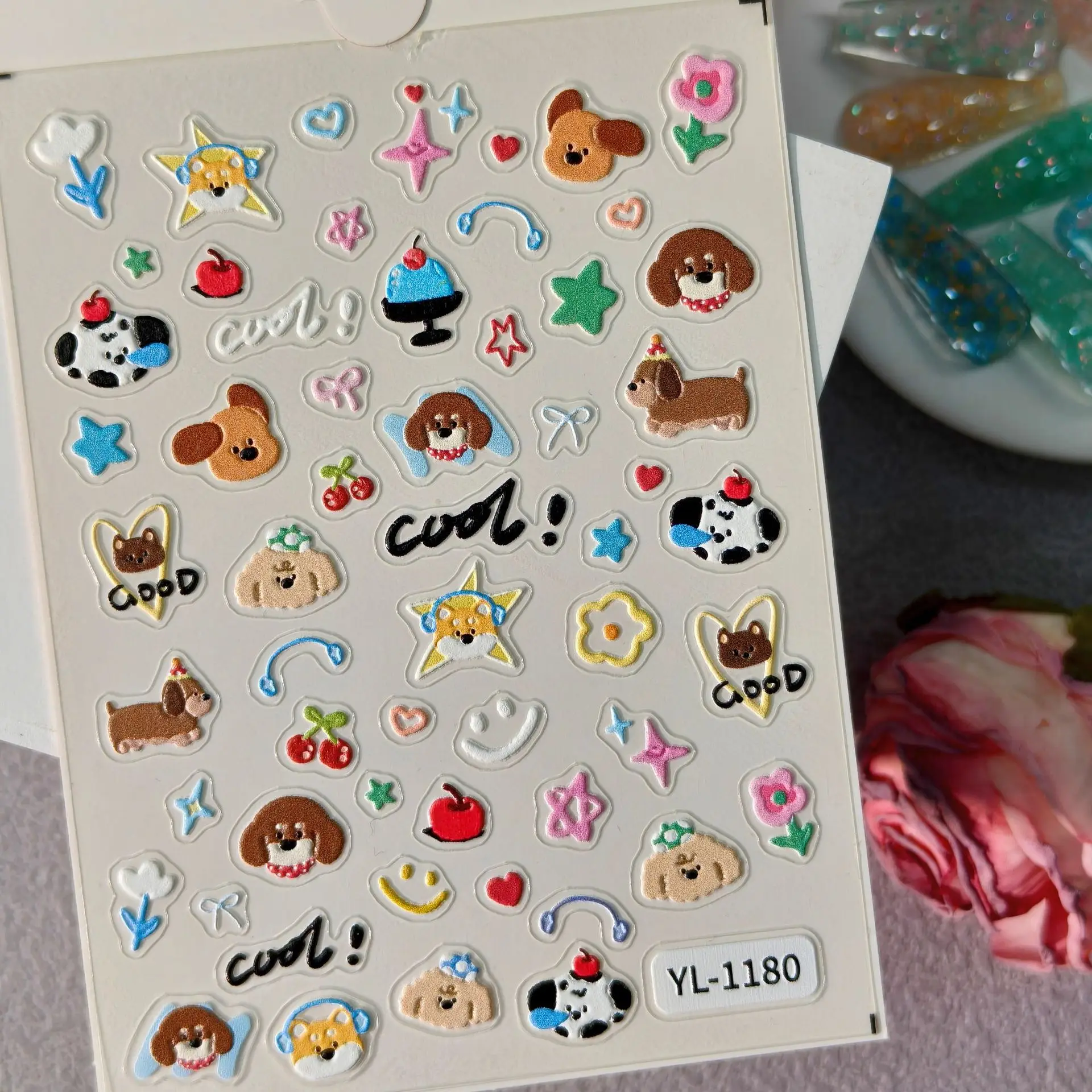 1 Set 5D Embossed Cute Animal Nail Stickers Cartoon Puppy Kids Self Adhesive DIY Manicure Nail Art Decor Ornaments