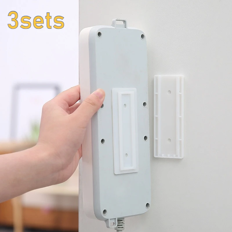 3sets Self-Adhesive Desktop Socket Fixer Cable Organizer Wall Hanging Power Strip Holder Fixator