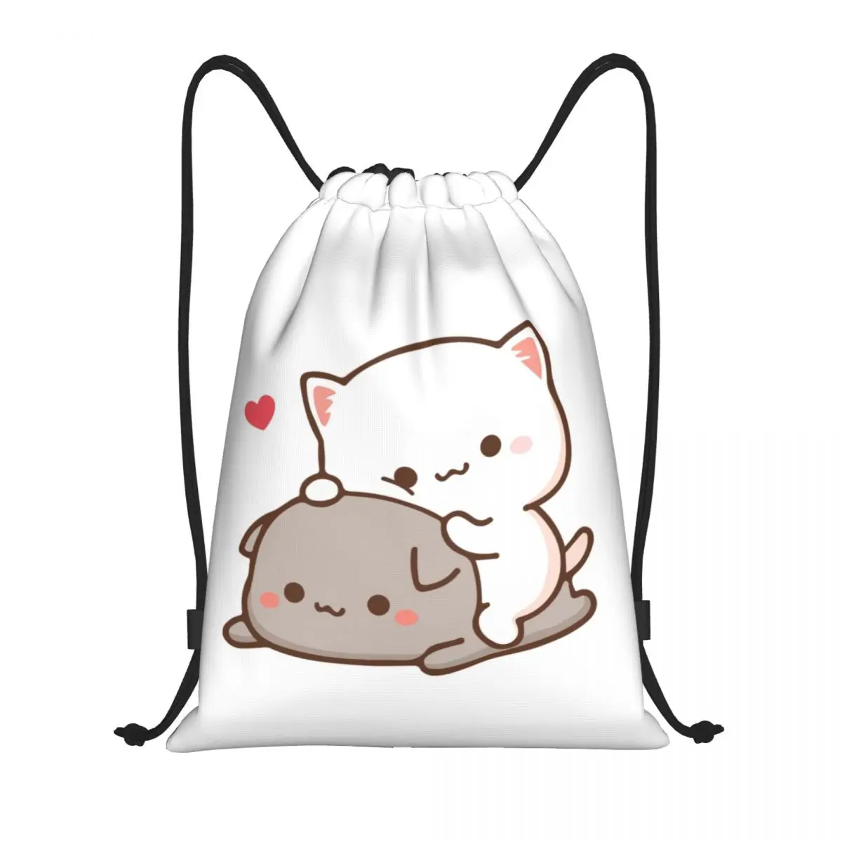

Custom Peach Sitting On Goma Drawstring Bags for Shopping Yoga Backpacks Women Men Cute Mochi Cat Sports Gym Sackpack