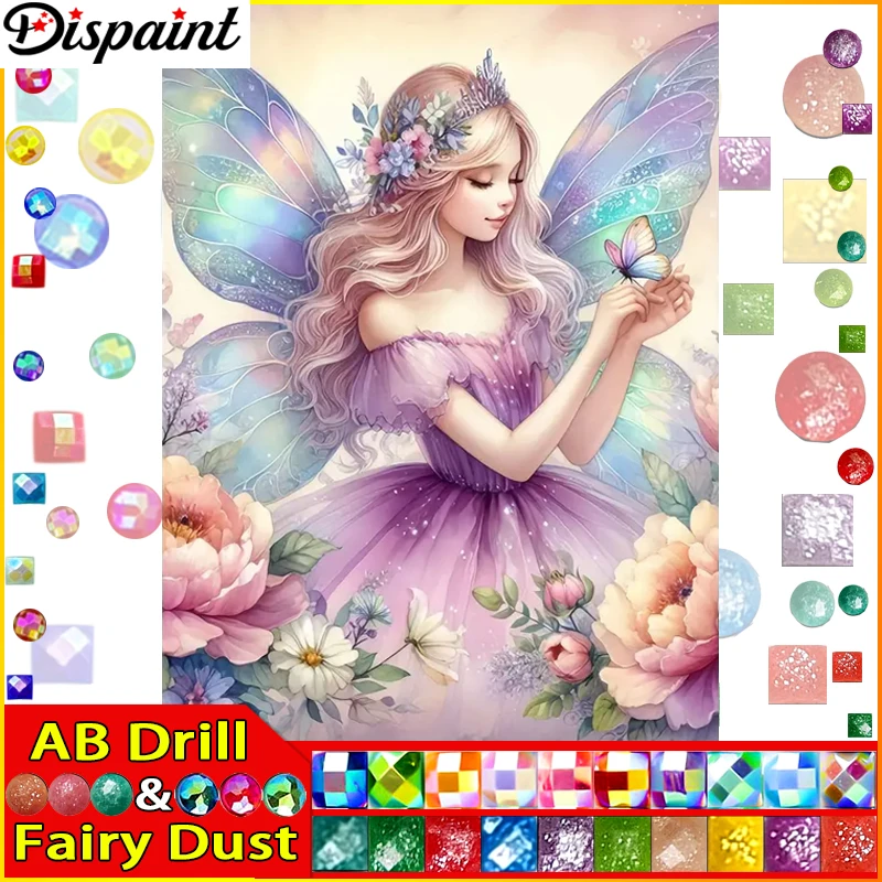 

Dispaint Fairy Dust AB Алмазная картина Полная квадратная/круглая дрель 5D DIY "Женщина Цветочные крылья" Даймонд Вышивка Стразы Крест