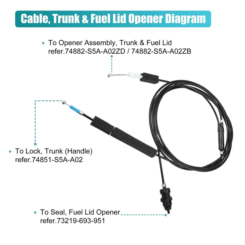 Trunk Lid Release Cable for Honda Civic 2001 to 2005 Fuel Door Function OEM Interchangeable with 74880S5A305 and 74880S5AA02