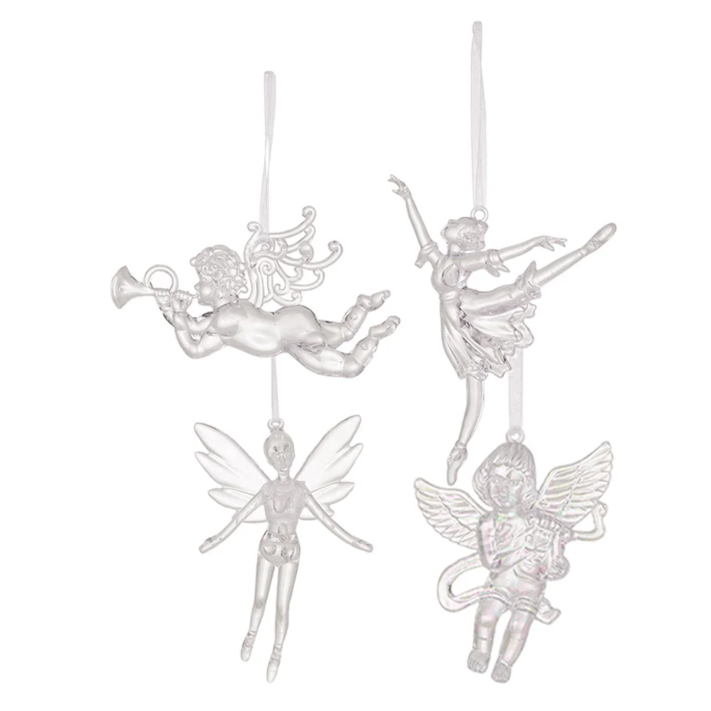 

4Pcs Acrylic Christmas Tree Hanging Decorations Clear Ballet Girl Cupid Angel Ornaments Holiday Xmas Transparent Memorial Decor