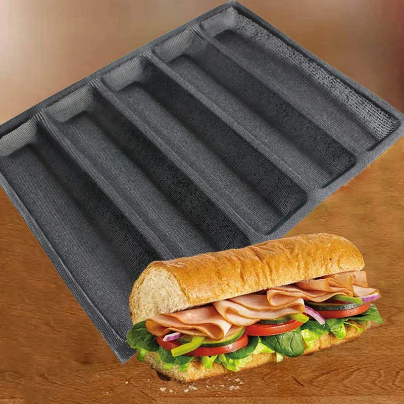 Moldes perforados de silicona para hornear, moldes antiadherentes para sándwich, Baguette francés, bandeja para Pan, alfombrilla para alimentos, 5 unidades